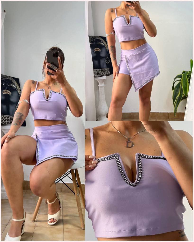 Conjunto Top y Shorts Pollera con Brillo - Imagen 2