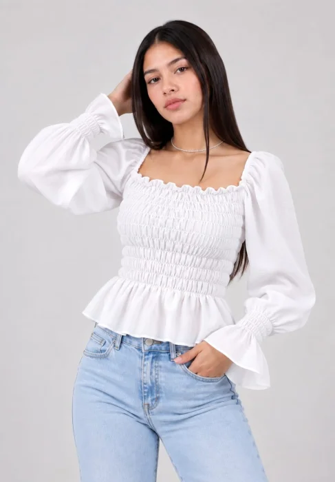 Blusa Frunce Manga Larga