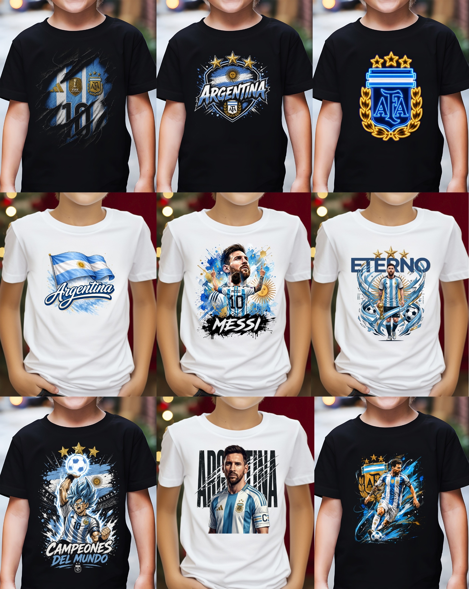 Remeras Algodon Peinado Estampado Argentina Día del Niño Messi - Imagen 3