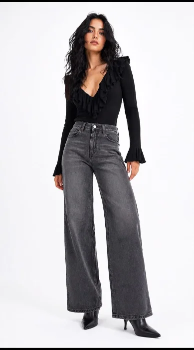 Jean Wide Leg Dama Pantalón Ancho Clásico Denim Mujer Mayoristas Hotsale Fabricantes