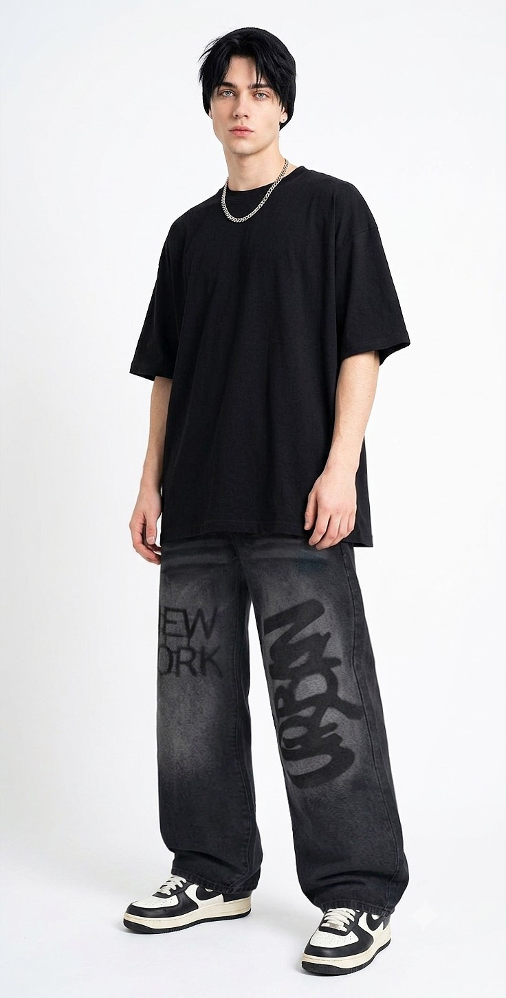Jean Baggy Dragón Diseño Hombre Pantalon Denim Ancho 2000's Y2k Unisex Mayoristas - Imagen 2