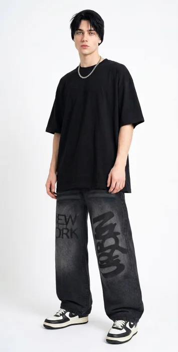 Jean Baggy Dragón Diseño Hombre Pantalon Denim Ancho 2000's Y2k Unisex Mayoristas
