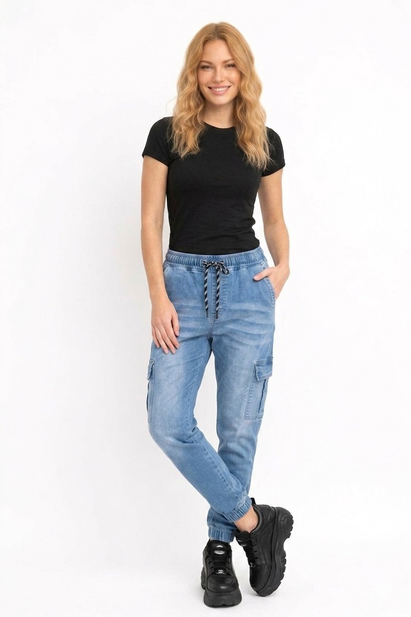 Jean Jogger Cargo C Puño Pantalón Denim Semi Chupin Unisex Hombre Dama Mayoristas - Imagen 2