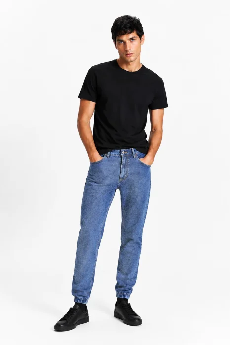 Jean Semi Skinny C Puño Pantalón Chupin Ajustado Denim Hombre Mayoristas Unisex