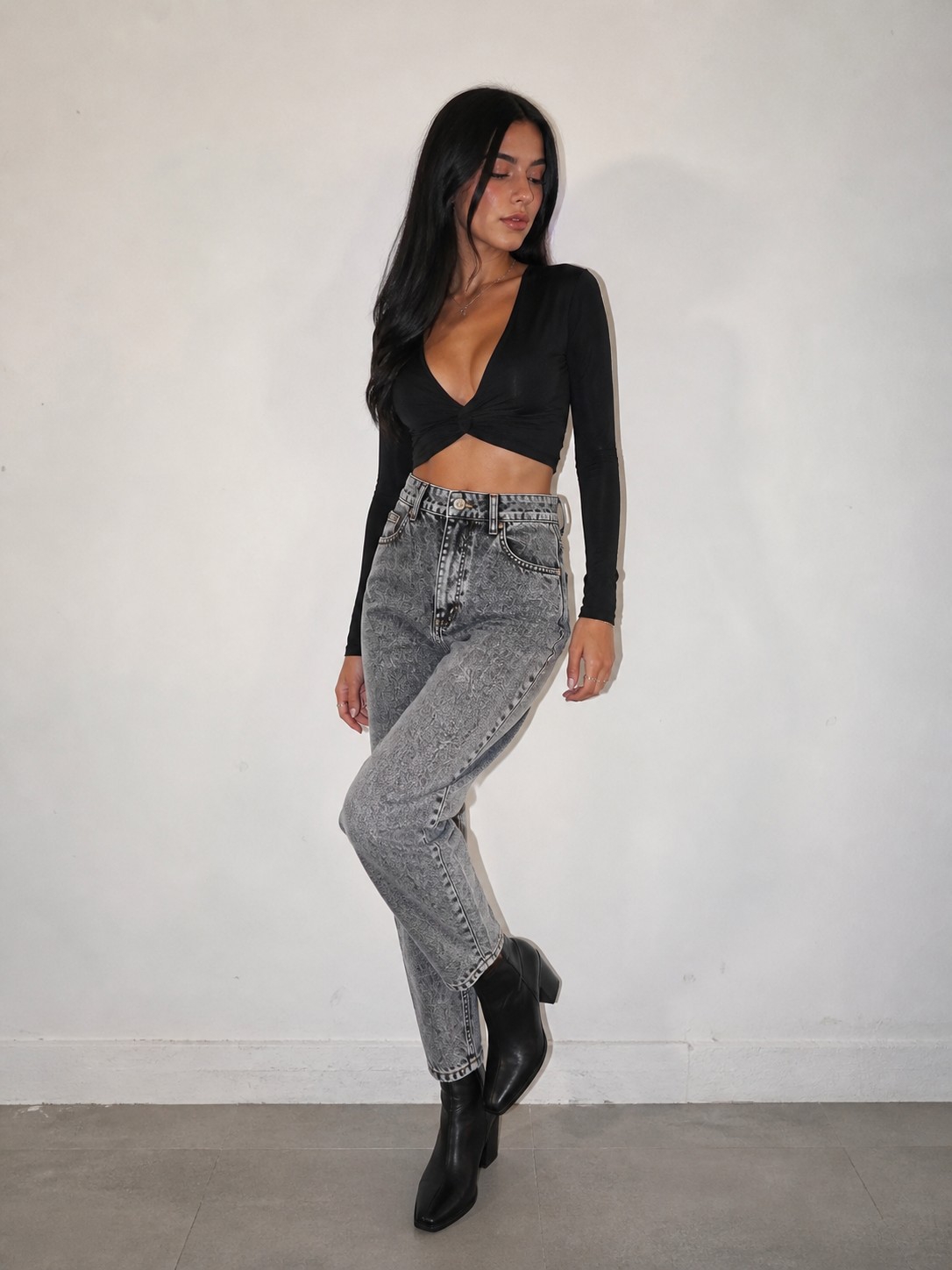 Jean Mom Clásico Dama Pantalón Ancho Semi Denim Mujer Moda Hotsale Mayoristas - Imagen 1