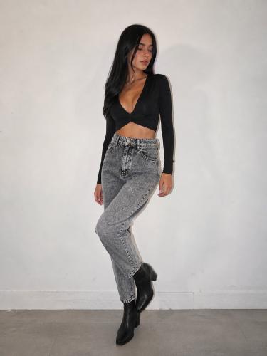 Jean Mom Clásico Dama Pantalón Ancho Semi Denim Mujer Moda Hotsale Mayoristas