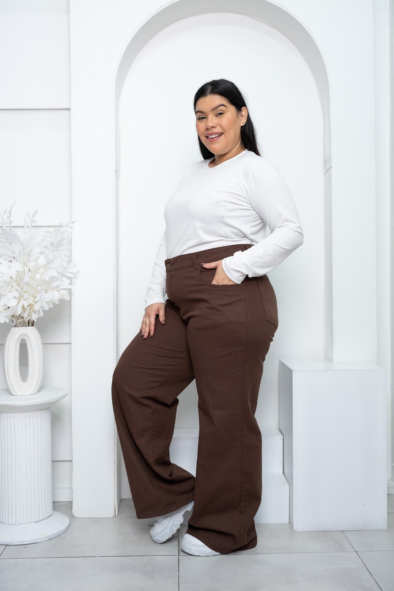 'art 598' 48 al 60 Wide Leg Elastizado Chocolate "t. Especiales" - Imagen 8