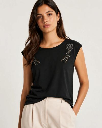 Remera con Strass Moño