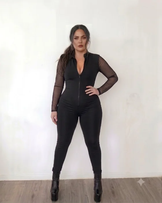Catsuit con Cierre Mangas de Tull