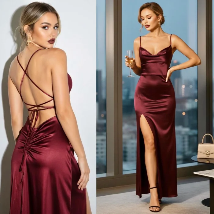 Vestidos de Fiesta Saten con Cierre