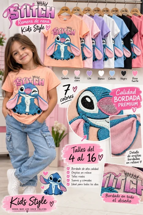 Remera Stich Nena Bordado