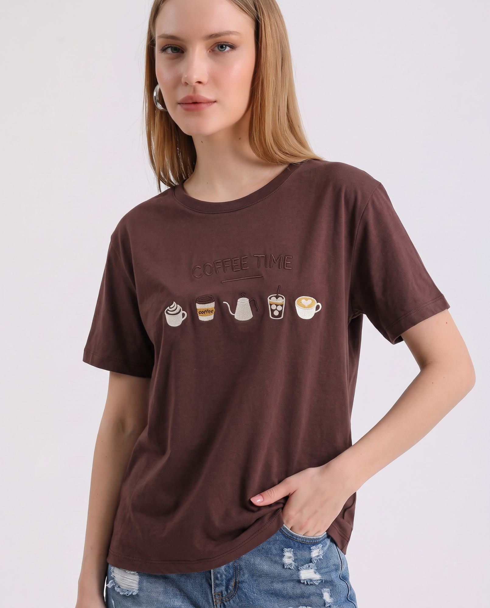 Remera Algodón Jersey Bordada - Coffee - Imagen 2