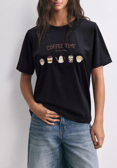 Remera Algodón Jersey Bordada - Coffee