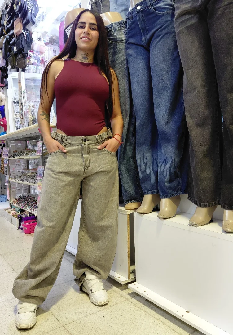 Baggy Jeans con Reguladores Gris Claro - Imagen 2
