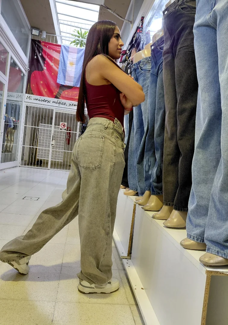 Baggy Jeans con Reguladores Gris Claro - Imagen 3