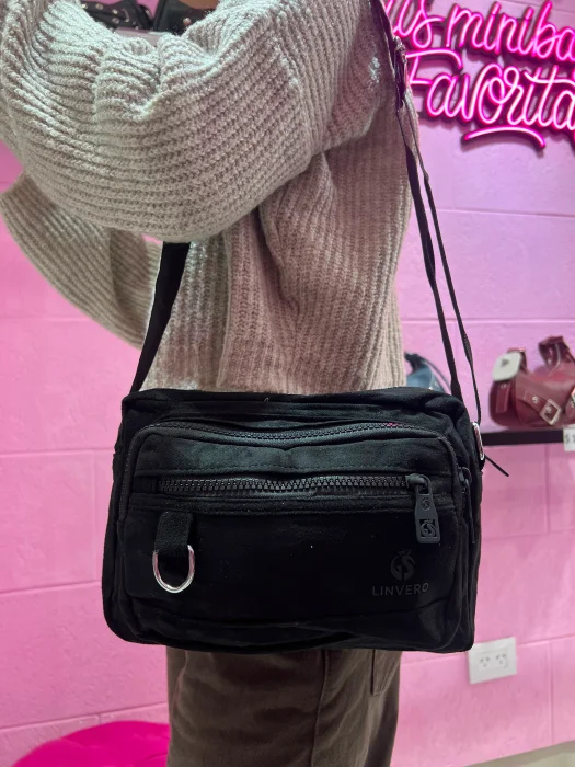Cartera Bandera Gamuza Morral Negra
