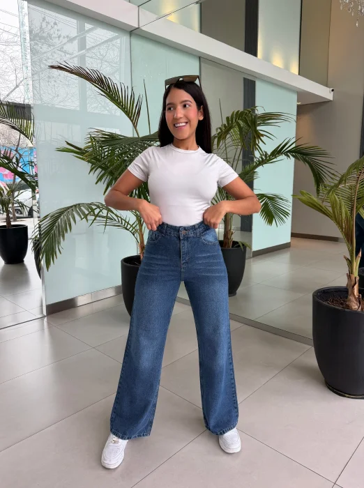 Wide Leg Rigido Azul