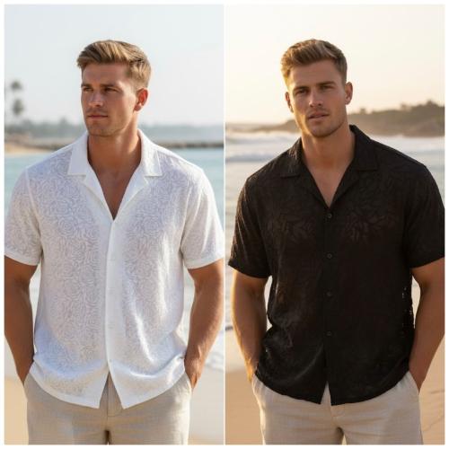 Camisa Jackard Cuello Cubano