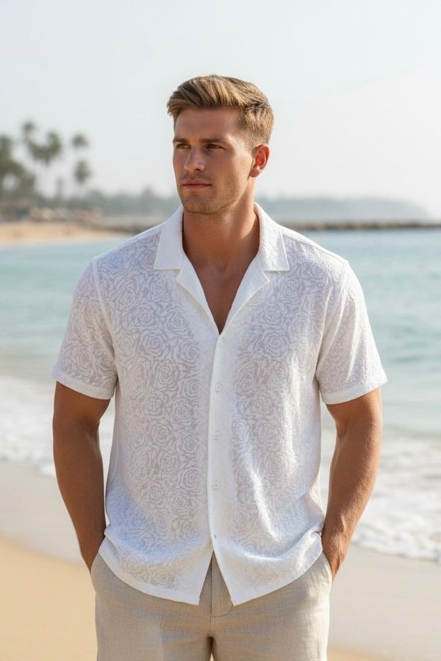 Camisa Jackard Cuello Cubano - Imagen 3