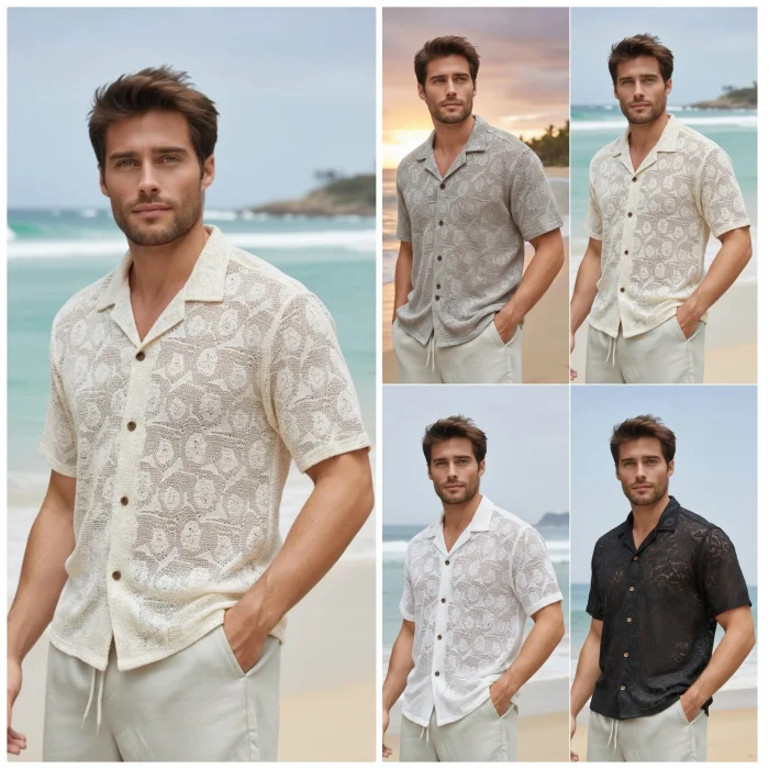 Camisa Crochet Cuello Cubano