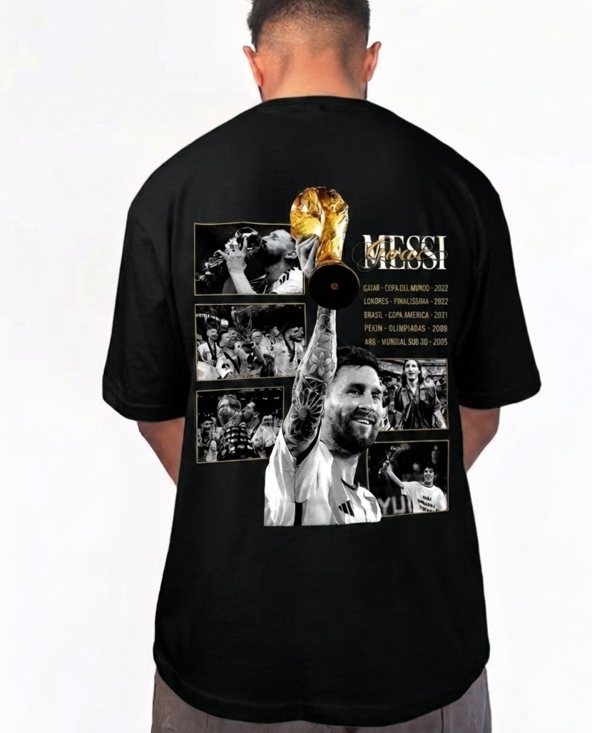 Remera Doble Estampa Messi Goat - Imagen 2
