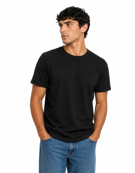 Remeras Clásica de Tela Mini Waffle Negra