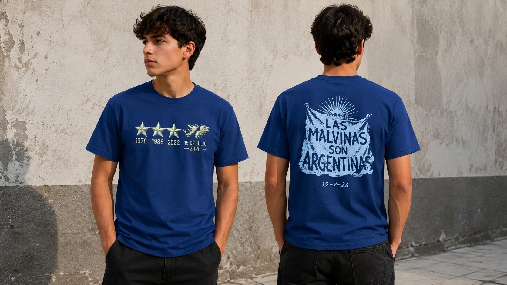 Remera Malvinas Adulto y Talle Especiales Doble Estampa Efecto Bordado. - Imagen 2