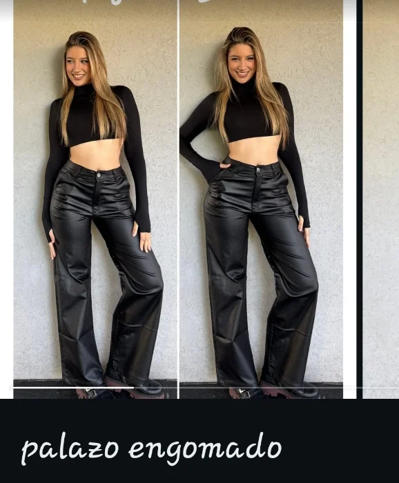 Pantalón Wide Leg Recto Engomado