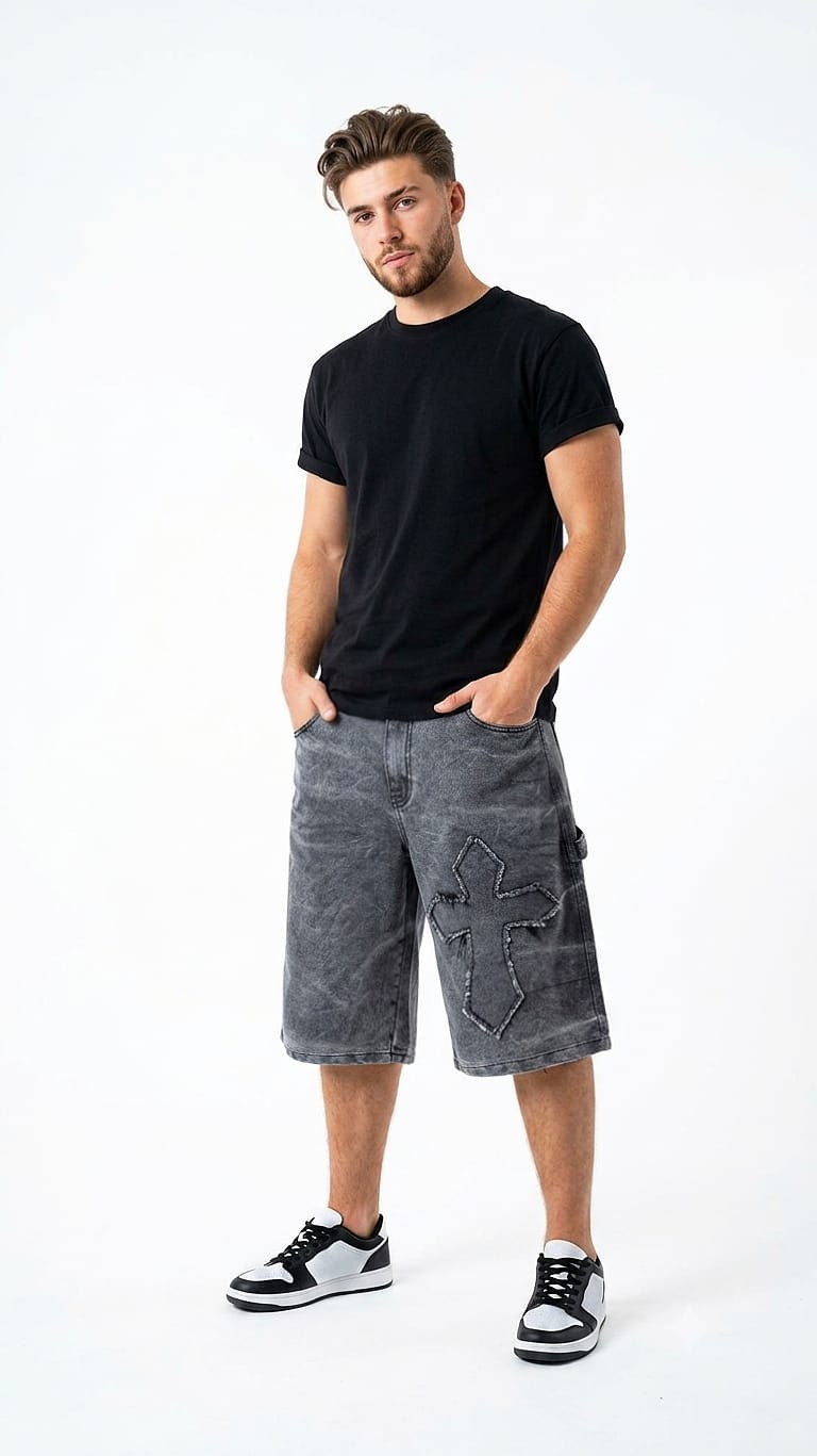 Bermuda Jean Baggy Hombre Pantalon Corto Ancho Denim 2000's Unisex Mayoristas Hotsale - Imagen 7