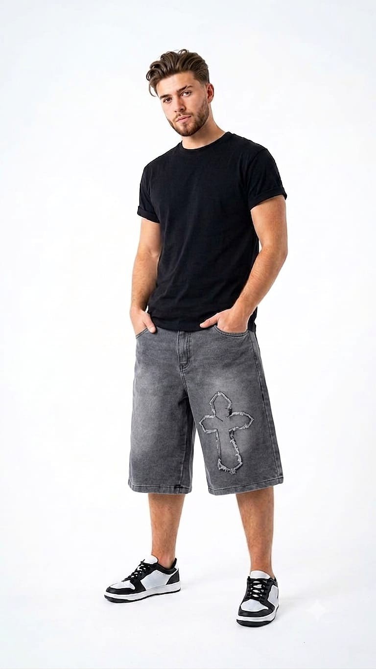 Bermuda Jean Baggy Hombre Pantalon Corto Ancho Denim 2000's Unisex Mayoristas Hotsale - Imagen 8