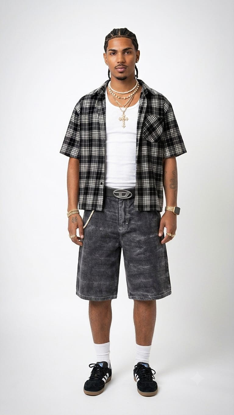 Bermuda Jean Baggy Clásico Hombre Pantalon Denim Ancho Corto 2000's Pinterest Unisex - Imagen 3