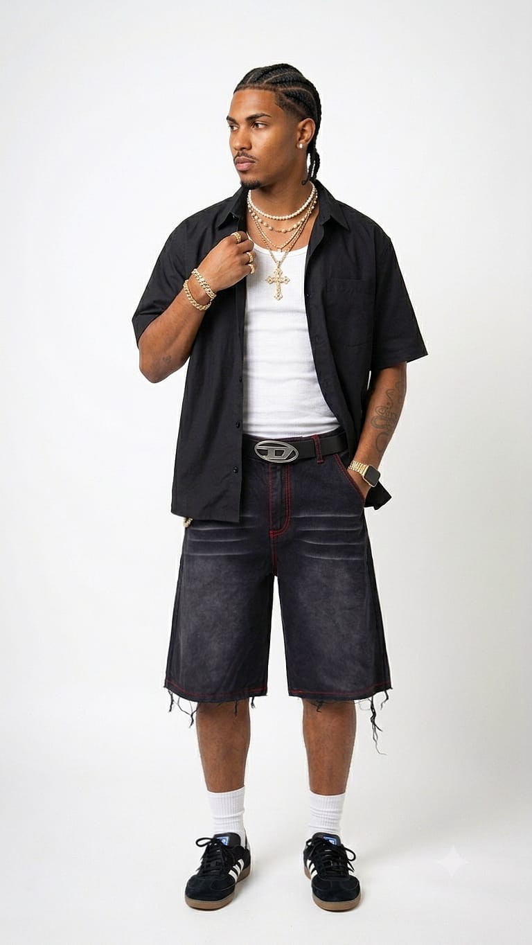 Bermuda Jean Baggy Clásico Hombre Pantalon Denim Ancho Corto 2000's Pinterest Unisex - Imagen 6
