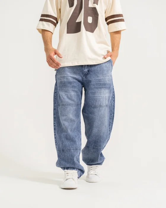 Baggy Recorte Jeans Rigido Azul Arenado