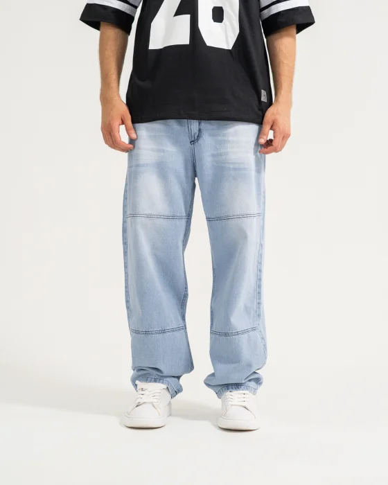 Baggy Recortejeans Rigido Celeste Arenado