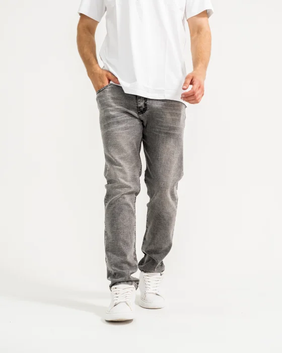 Corte Recto Jeans Elastizado Gris Arenado