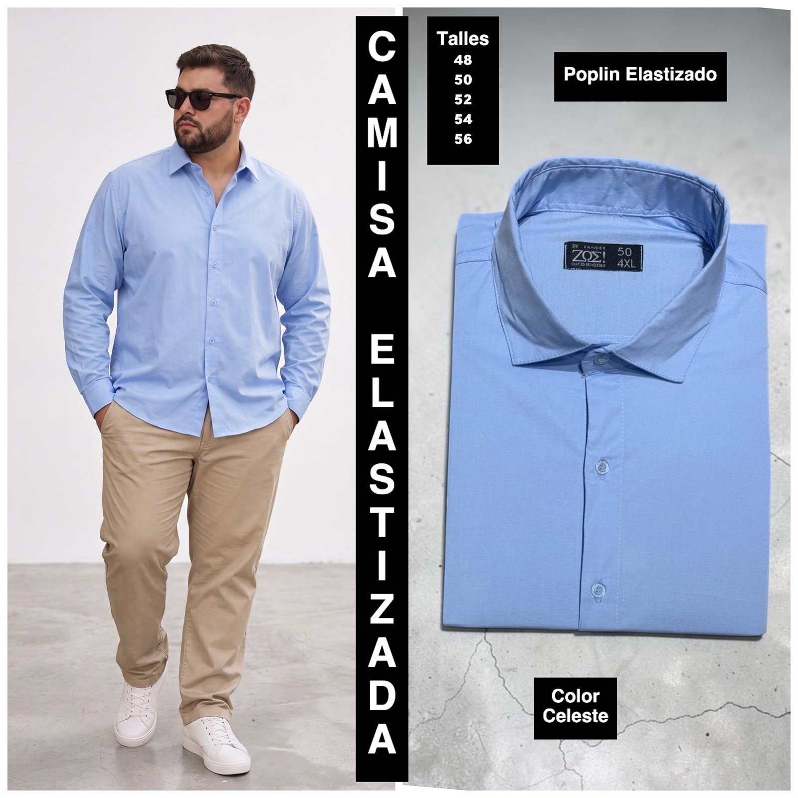 Camisa Elastizada Talles Especiales  Tela Poplin - Imagen 2