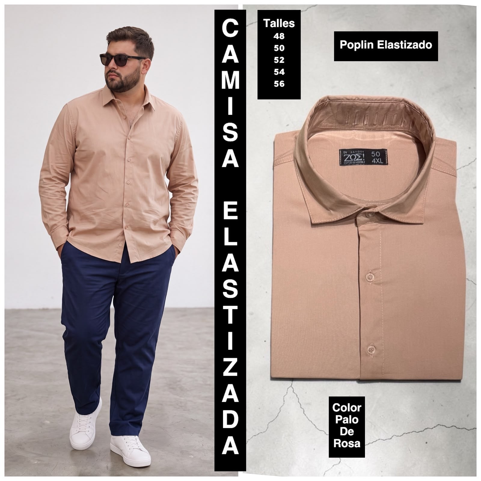 Camisa Elastizada Talles Especiales  Tela Poplin - Imagen 3