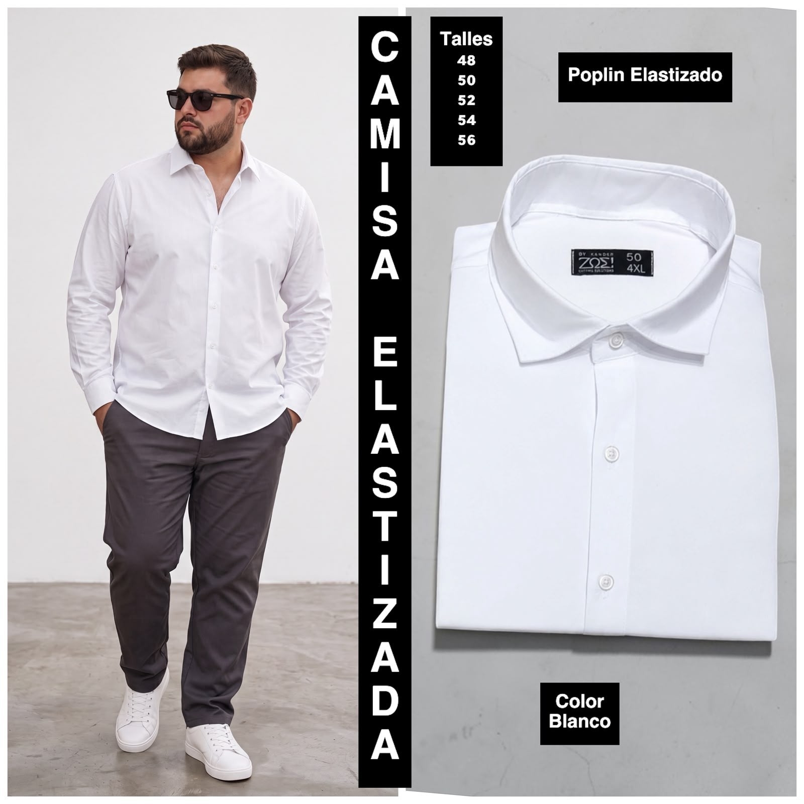 Camisa Elastizada Talles Especiales  Tela Poplin - Imagen 6