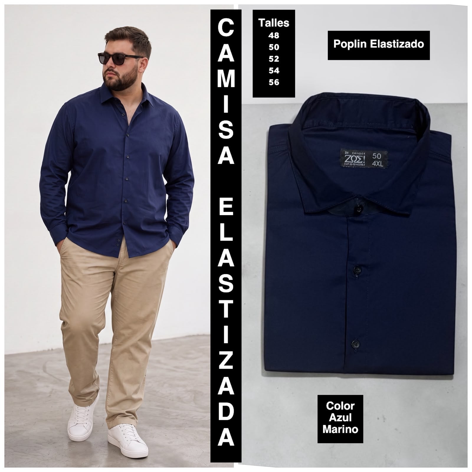 Camisa Elastizada Talles Especiales  Tela Poplin - Imagen 6