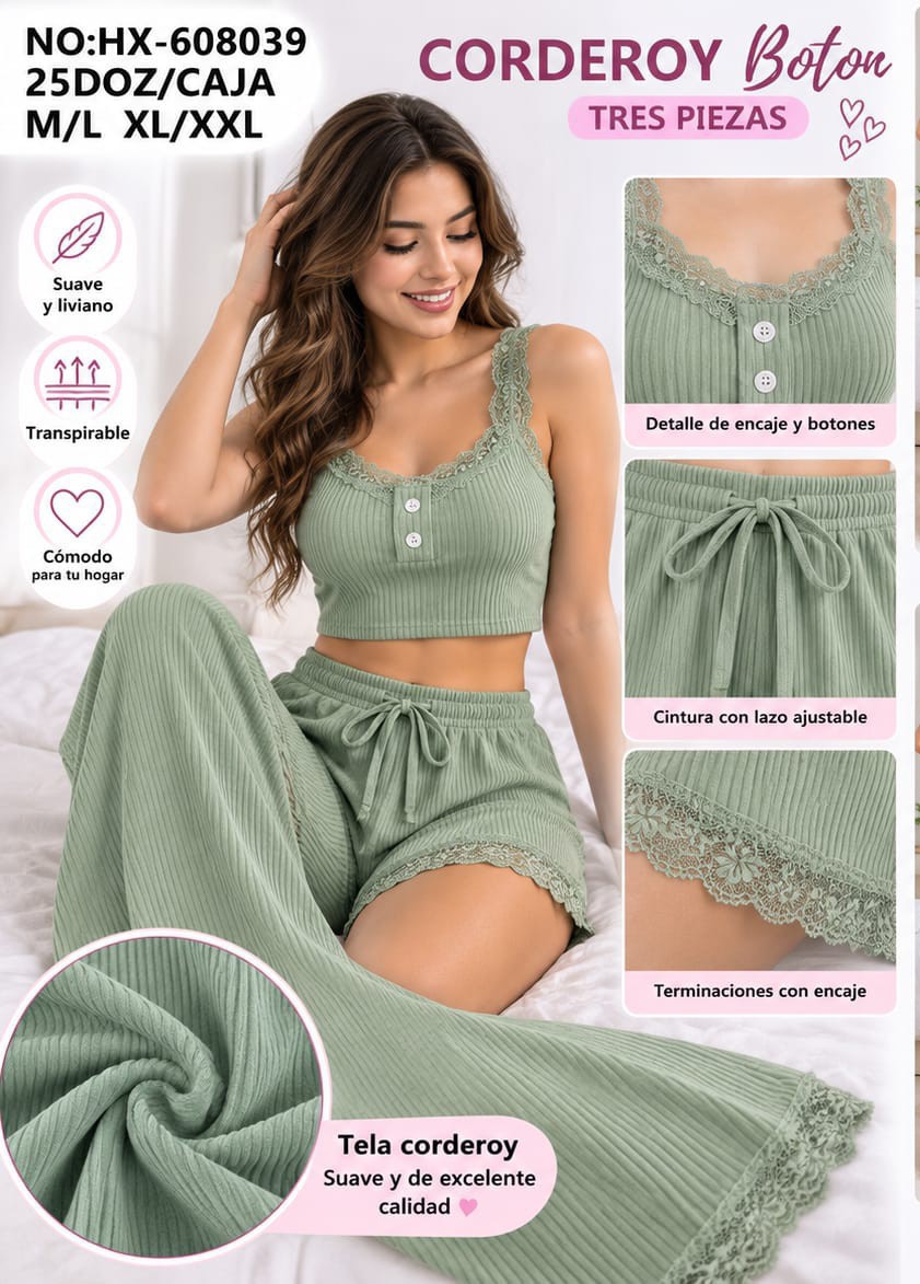Pijamas 3 Piezas Morley y Puntillas - Imagen 3