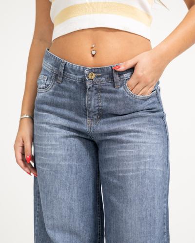 Jean Wide Leg Rigido Azul