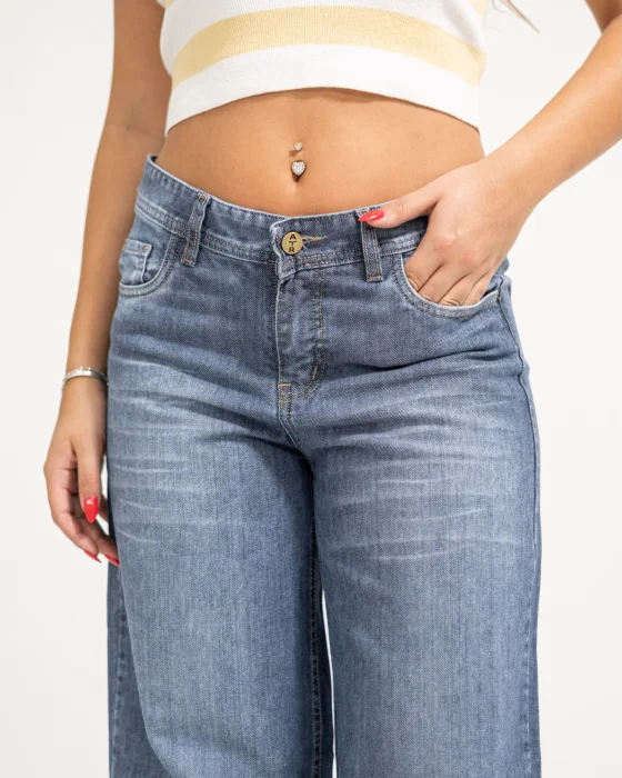 Wide Leg Jeans Rigido Azul