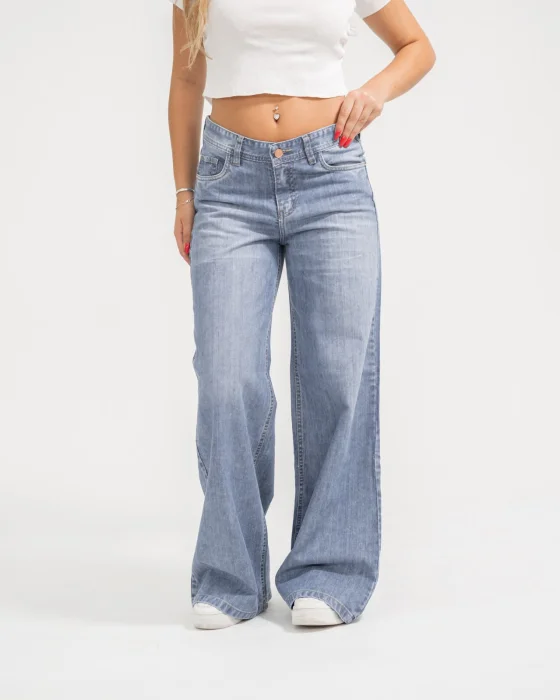 Wide Leg Jeans Rigido Celeste