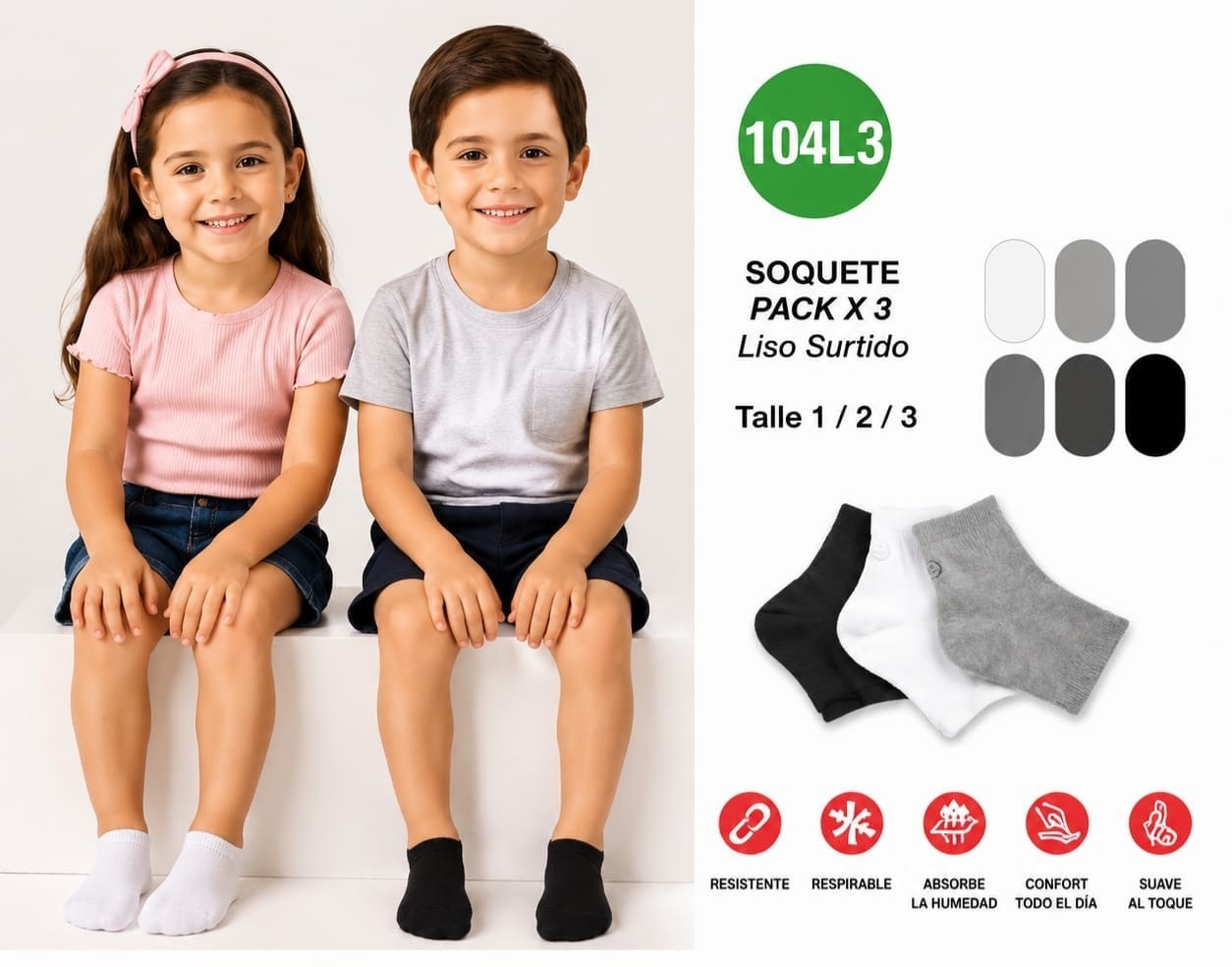 (art:104l.3)elemento Tripack,soquetes Niñ@s Lisas - Imagen 3