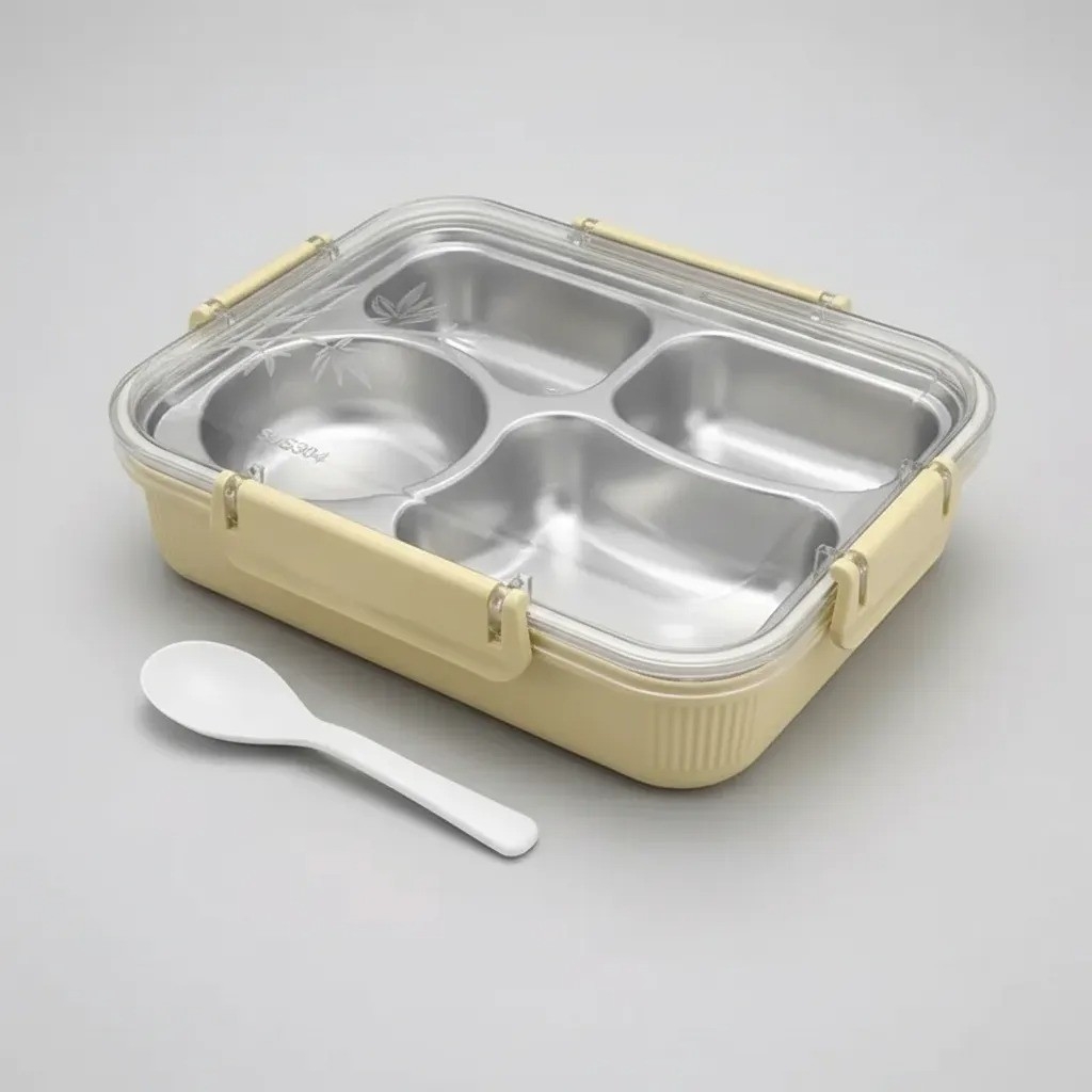 Táper Vianda Lunchera Acero Inoxidable 4 Divisiones Cuchara - Imagen 3