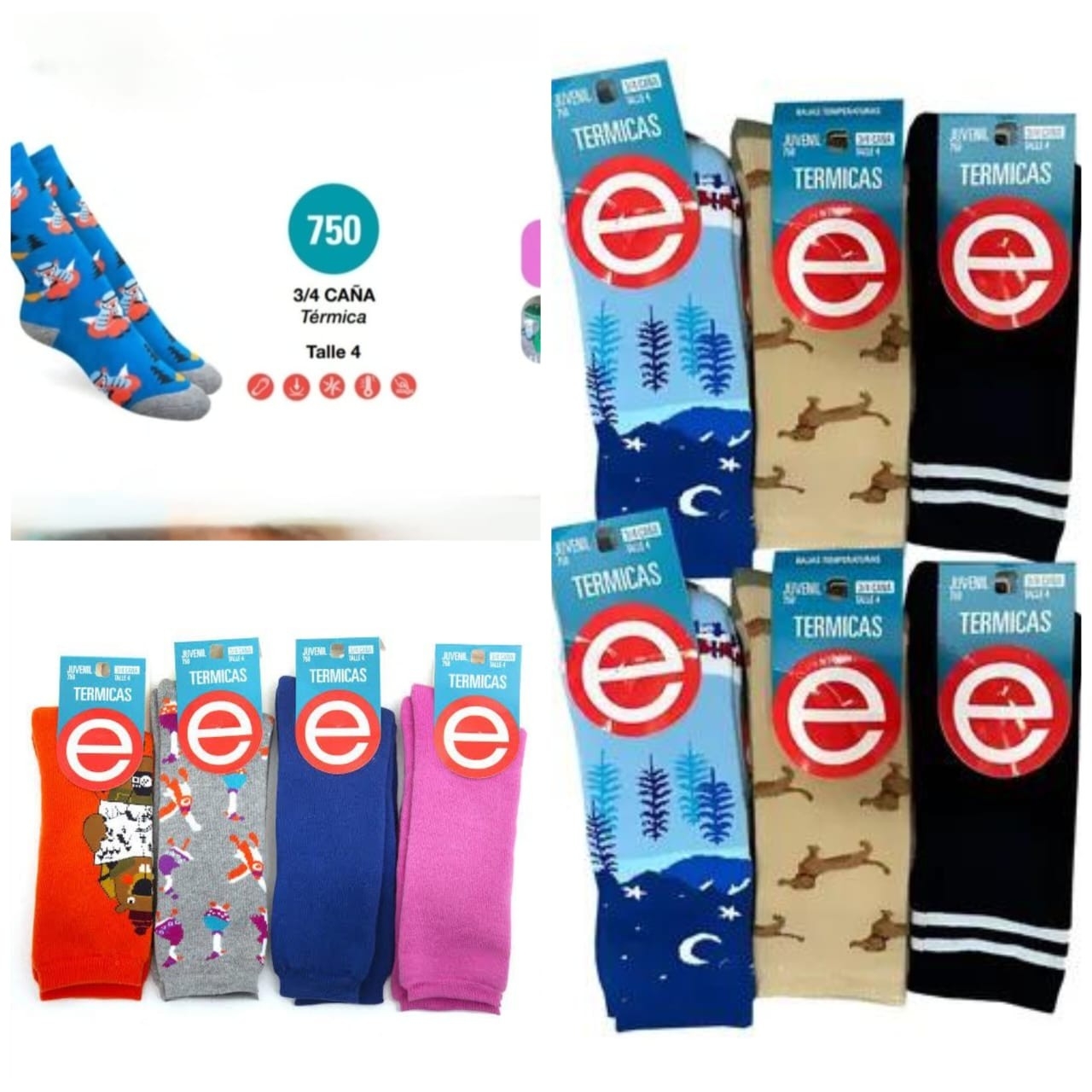 (art:750) Elemento Medias Termica Juvenil 3/4 de Caña Unisex Estampadas - Imagen 5