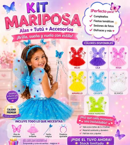 Set Tutu+alitas Mariposa+vincha+varita