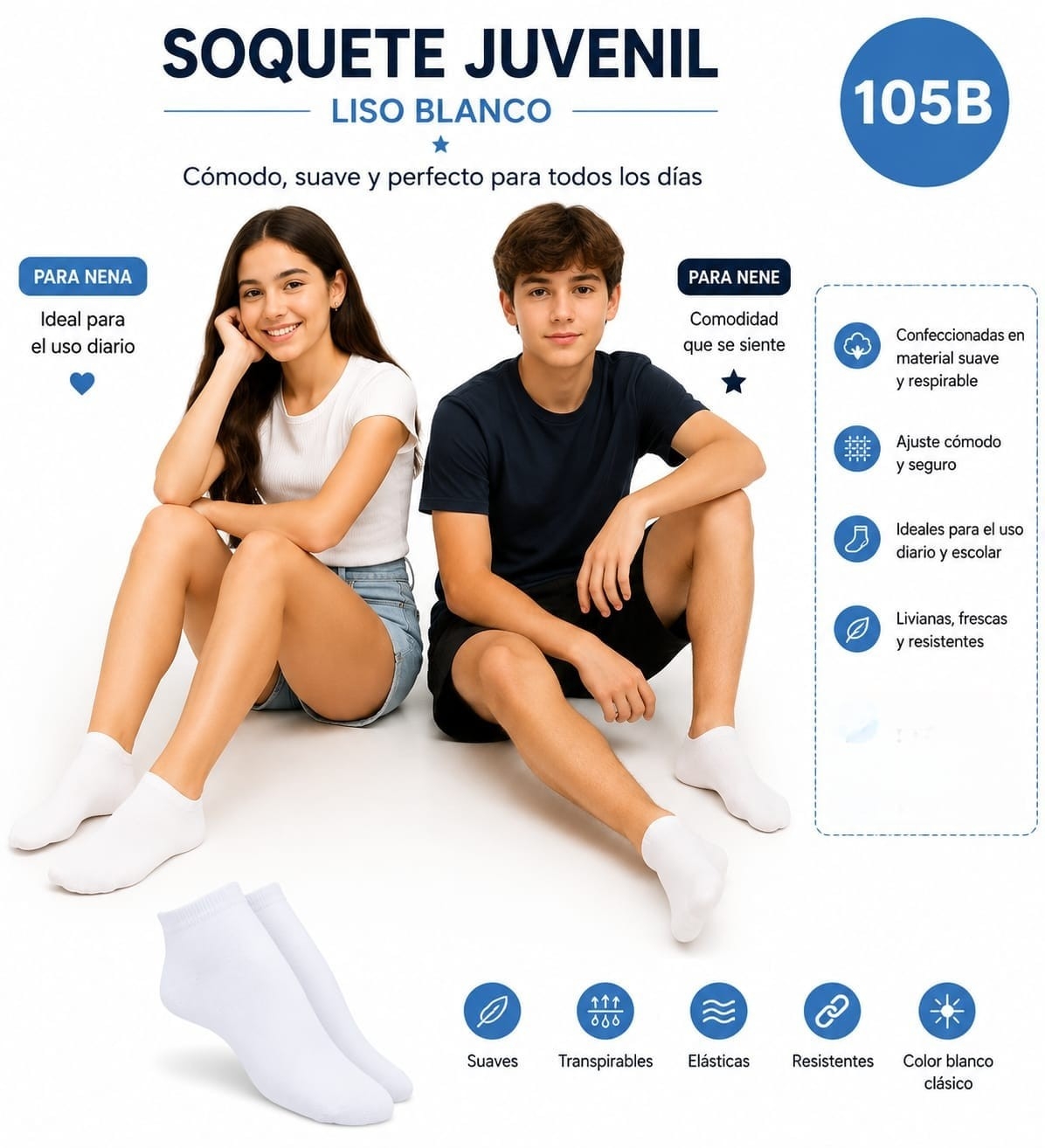 (art:105b)elemento Media Colegial Soquete Juvenil Unisex - Imagen 3