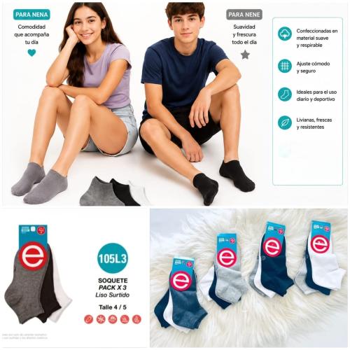 (art:105l.3)elemento Medias Soquete Tripack6 X3 Unisex Lisas