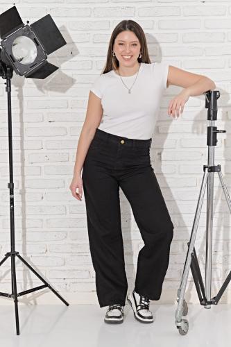 Wide Leg Negro Liso Rigido!